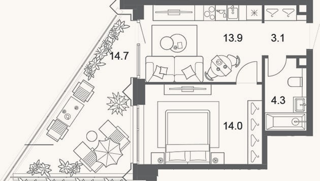 Планировка: 2-к, 35,4 м²