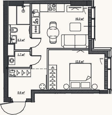 Планировка: 1-к, 41,2 м²