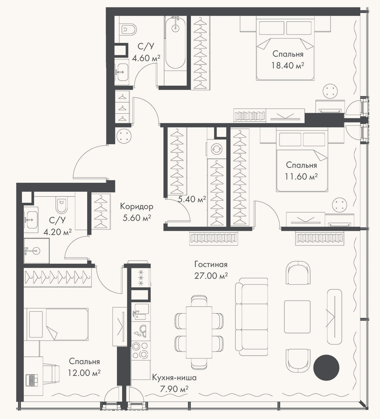 Планировка: 4+ к, 96,7 м²