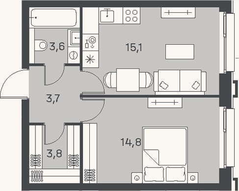 Планировка: 2-к, 41 м²