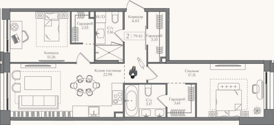 Планировка: 3-к, 79,4 м²
