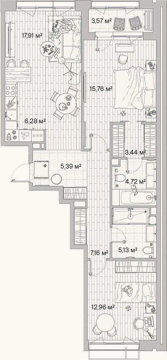 Планировка: 3-к, 78,7 м²