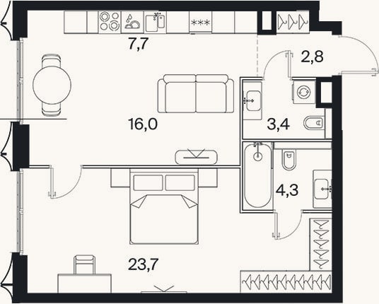 Планировка: 2-к, 57,9 м²