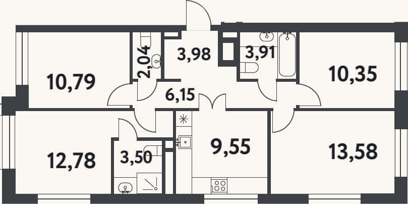 Планировка: 4+ к, 76,6 м²
