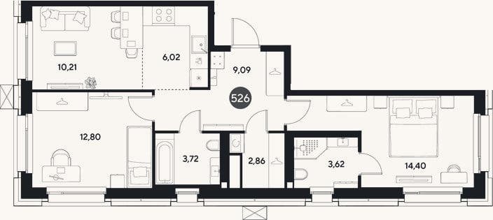 Планировка: 3-к, 62,7 м²