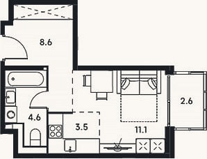 Планировка: Студия, 27,8 м²