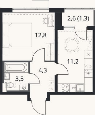 Планировка: 1-к, 31,8 м²