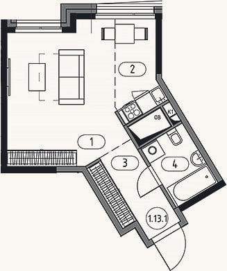 Планировка: Студия, 36,5 м²