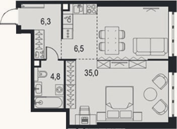 Планировка: Студия, 52,6 м²