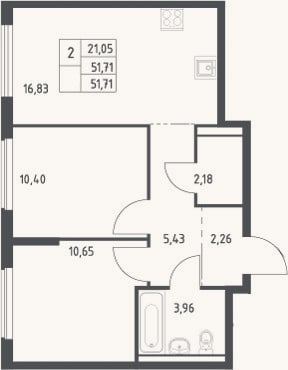 Планировка: 3-к, 51,7 м²