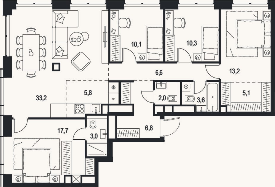 Планировка: 4+ к, 117,4 м²