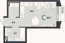 Планировка: Студия, 22,7 м²