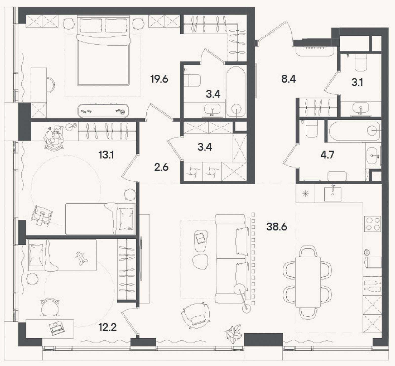 Планировка: 4+ к, 110,3 м²