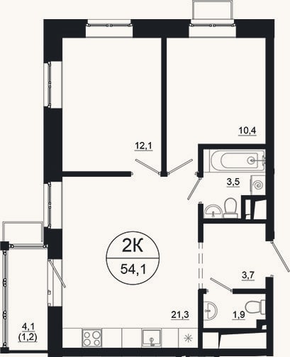 Планировка: 2-к, 52,9 м²
