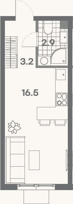 Планировка: Студия, 22,6 м²