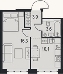 Планировка: 1-к, 33,9 м²