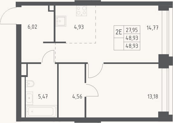 Планировка: 2-к, 48,9 м²