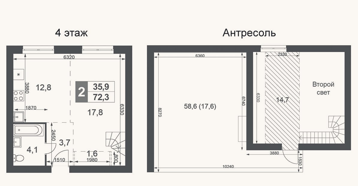 Планировка: 2-к, 54,7 м²