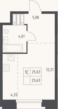 Планировка: Студия, 25,6 м²