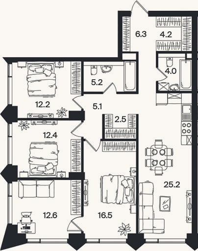 Планировка: 4+ к, 106,2 м²