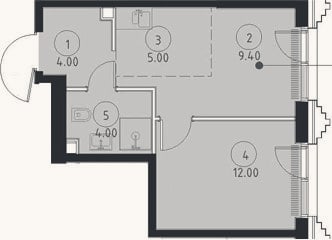 Планировка: 2-к, 34,4 м²