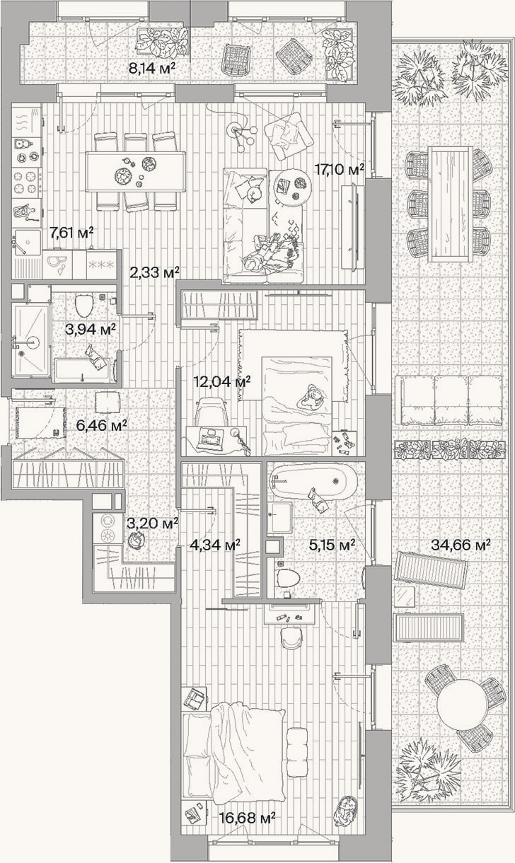 Планировка: 3-к, 78,9 м²