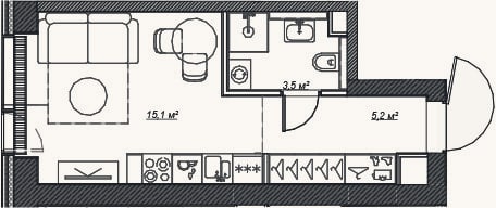 Планировка: Студия, 23,8 м²