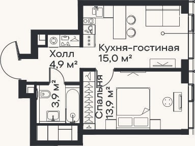 Планировка: 1-к, 37,7 м²