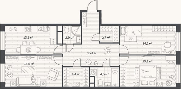 Планировка: 3-к, 88,2 м²
