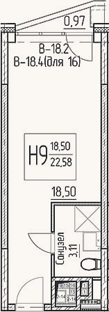 Планировка: Студия, 21,6 м²