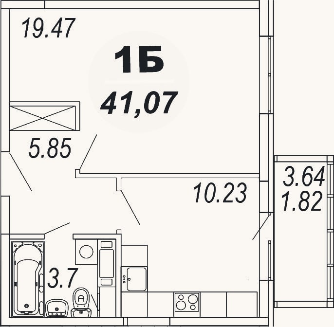 Планировка: 1-к, 39,2 м²