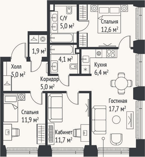 Планировка: 4+ к, 81,3 м²