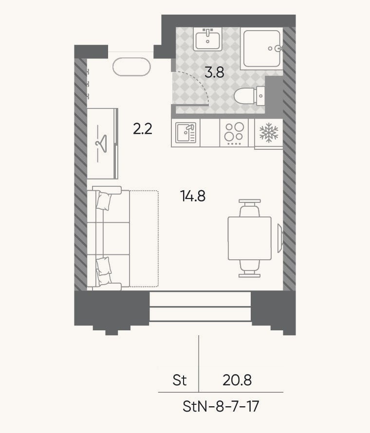 Планировка: Студия, 20,8 м²