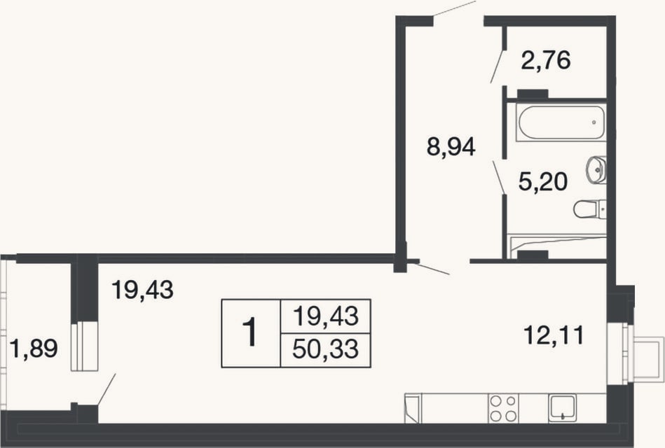 Планировка: Студия, 48,4 м²