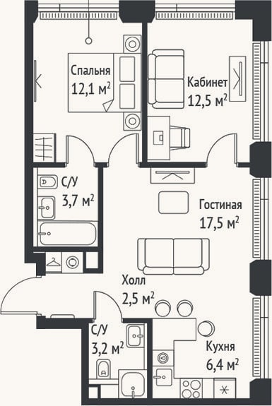 Планировка: 3-к, 58,3 м²