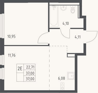 Планировка: 2-к, 37 м²