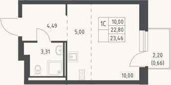 Планировка: Студия, 22,8 м²