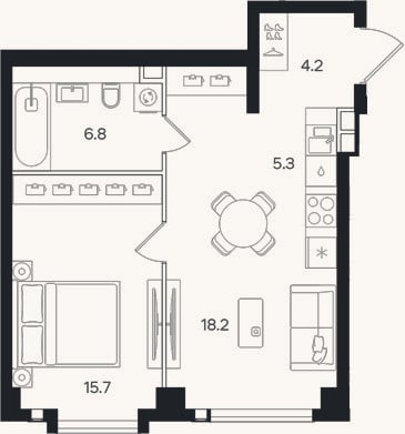 Планировка: 2-к, 50,2 м²