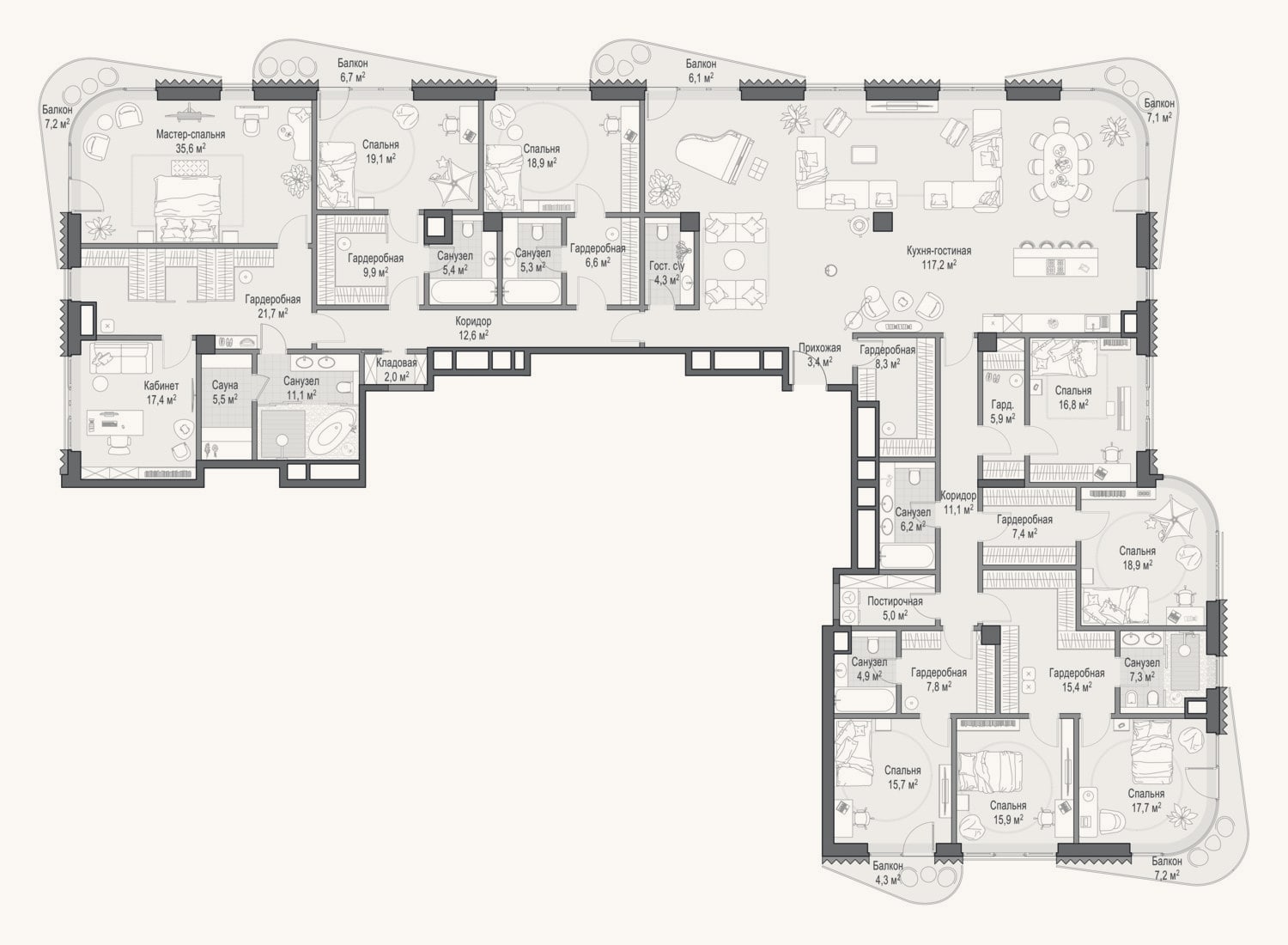Планировка: 4+ к, 456,6 м²