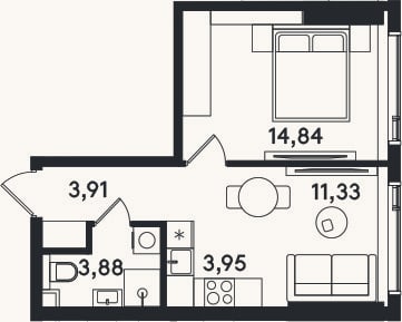 Планировка: 2-к, 37,9 м²