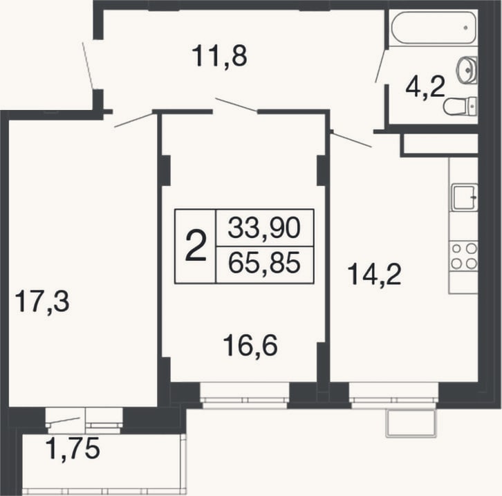 Планировка: 2-к, 64,1 м²