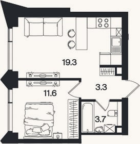 Планировка: 2-к, 37,9 м²