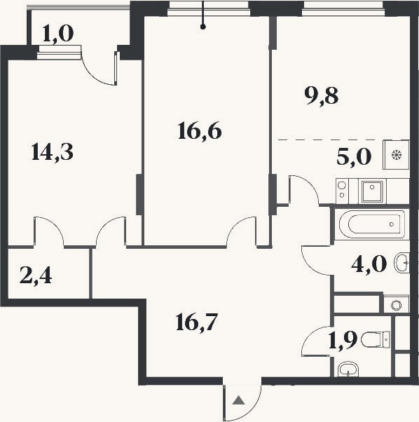 Планировка: 3-к, 70,7 м²