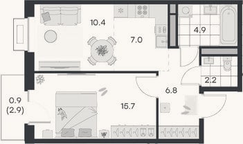 Планировка: 2-к, 47 м²
