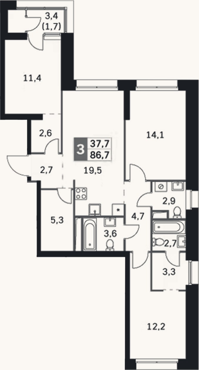 Планировка: 4+ к, 85 м²