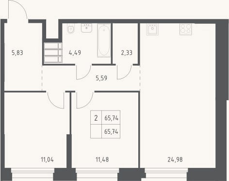 Планировка: 3-к, 65,7 м²