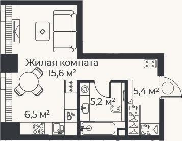 Планировка: Студия, 32,7 м²