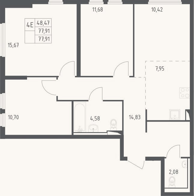 Планировка: 4+ к, 76,4 м²
