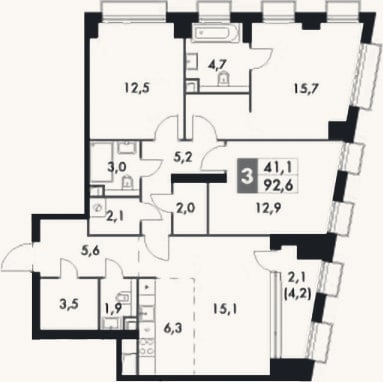 Планировка: 4+ к, 90,5 м²