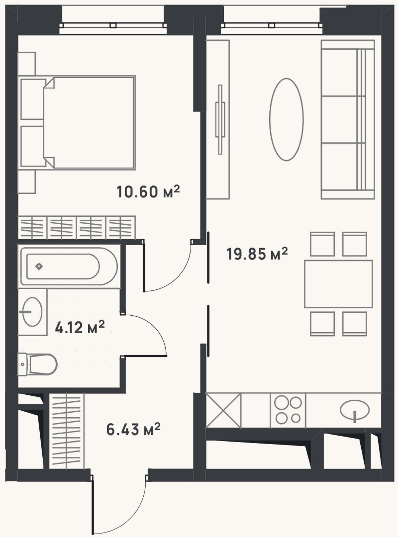 Планировка: 2-к, 41 м²